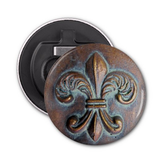 Fleur De Lis, met een druk van koper Button Flesopener (Voorkant)