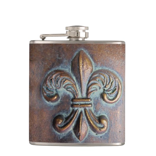 Fleur De Lis, met een druk van koper Heupfles (Voorkant)