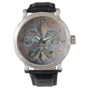 Fleur De Lis, met een druk van koper Horloge