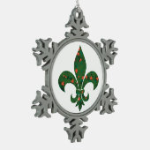 Fleur de Lis met Holly en Berries Tin Sneeuwvlok Ornament (Links)