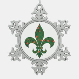 Fleur de Lis met Holly en Berries Tin Sneeuwvlok Ornament