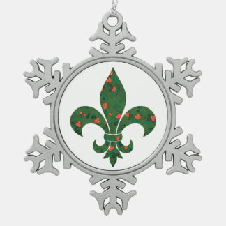 Fleur de Lis met Holly en Berries Tin Sneeuwvlok Ornament