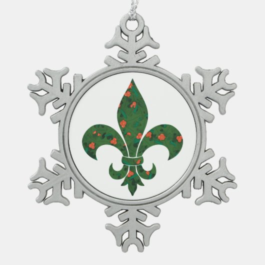 Fleur de Lis met Holly en Berries Tin Sneeuwvlok Ornament (Voorkant)