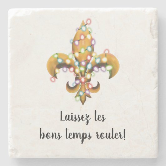 Fleur de Lis met kerstverlichting Stenen Onderzetter (Voorkant)