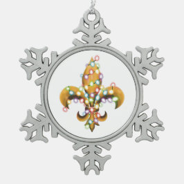 Fleur de Lis met licht op Tin Sneeuwvlok Ornament