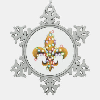 Fleur de Lis met licht op Tin Sneeuwvlok Ornament