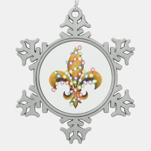 Fleur de Lis met licht op Tin Sneeuwvlok Ornament (Voorkant)
