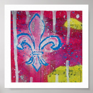 Fleur de Lis met magenta, blauw en geel canvas Poster