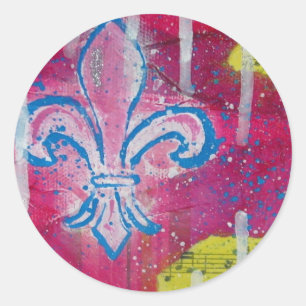 Fleur de Lis met Magenta, Blauw en Geel Ronde Sticker