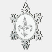 Fleur de Lis met Snowflakes op Tin Sneeuwvlok Ornament (Rechts)