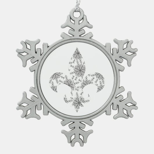 Fleur de Lis met Snowflakes op Tin Sneeuwvlok Ornament (Voorkant)
