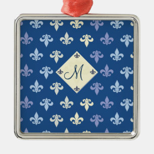 Fleur de Lis met vierkant monogram Metalen Ornament