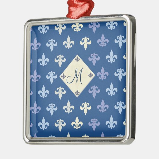 Fleur de Lis met vierkant monogram Metalen Ornament (Links)