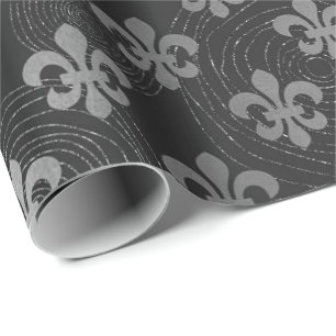 Fleur de Lis Metallic Zilver Zwart Grijs Cirkels Cadeaupapier