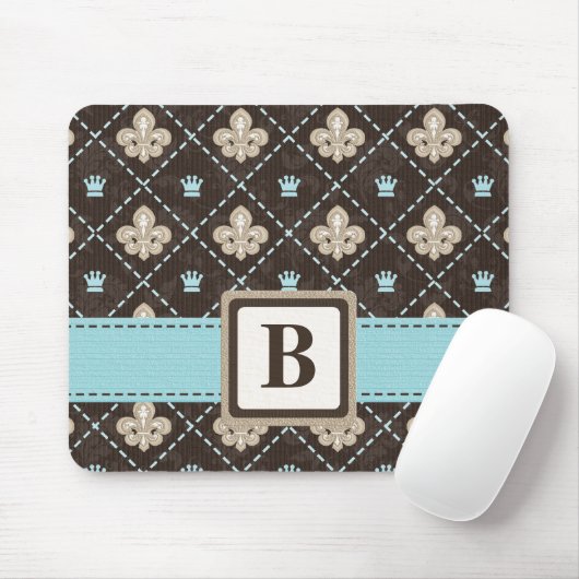 Fleur De Lis Monogram Muismat Blue Ribbon (Met muis)