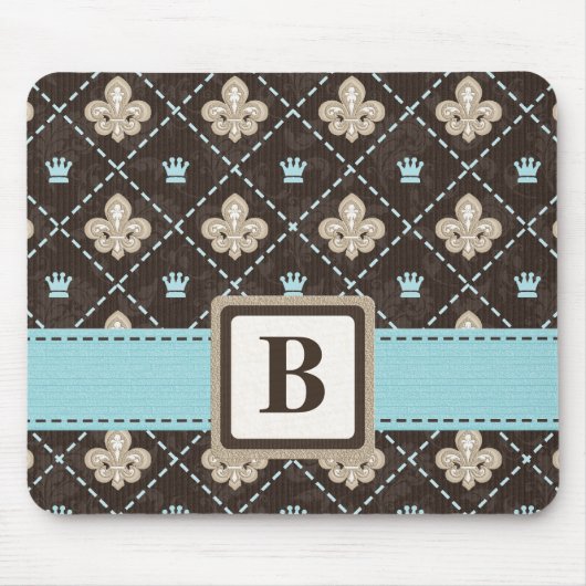 Fleur De Lis Monogram Muismat Blue Ribbon (Voorkant)
