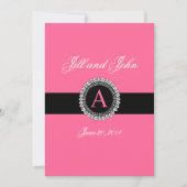 Fleur de Lis Monogram Wedding Invitations Hot Pink Kaart (Voorkant)