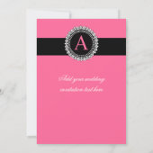 Fleur de Lis Monogram Wedding Invitations Hot Pink Kaart (Achterkant)