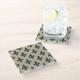 Fleur de Lis motief, Koninklijk Frans groen op Crè Glazen Onderzetter