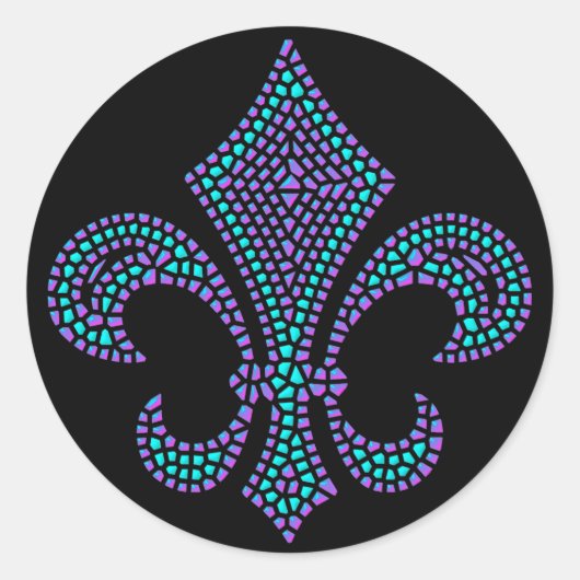 Fleur De Lis Mozaïek Bevel Pastel Ronde Sticker (Voorkant)