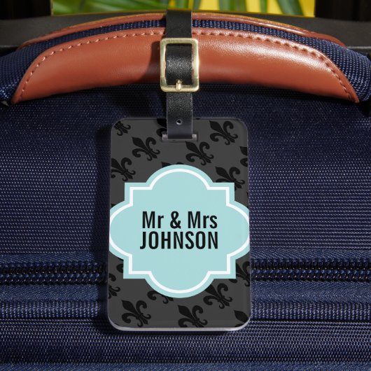 Fleur de lis Mr en Mrs travel bagagelabels (Voorkant Insitu 2)
