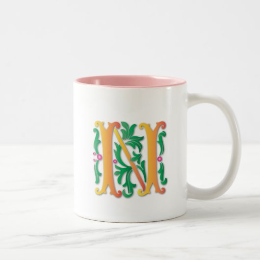 Fleur-de-lis N Monogram Tweekleurige Koffiemok (Rechts)
