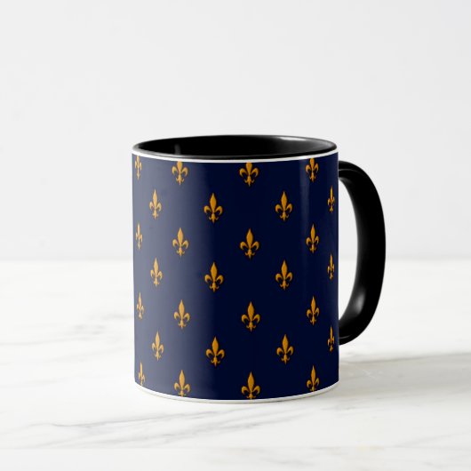 Fleur-de-Lis - Navy Blue & Gold Mok (Voorkant rechts)