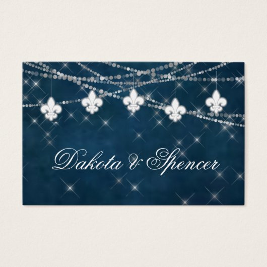 Fleur de Lis Navy Blue Light | Rustige wending wel Visitekaartjes (Voorkant)