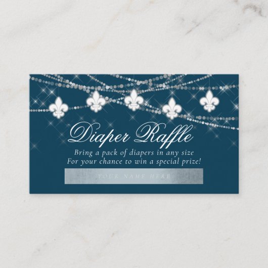 Fleur de Lis Navy Blue Lights | Diaper Raffle Informatiekaartje (Voorkant)