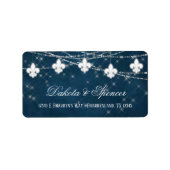 Fleur de Lis Navy Blue Lights | Roestvast adres Etiket (Voorkant)