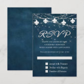 Fleur de Lis Navy Blue Lights | Rustic Boho Chic RSVP Kaartje (Voorkant / Achterkant)