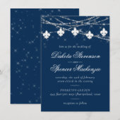 Fleur de Lis Navy Blue Lights | Rustic Wedding Kaart (Voorkant / Achterkant)