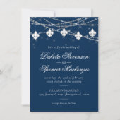 Fleur de Lis Navy Blue Lights | Rustic Wedding Kaart (Voorkant)