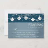 Fleur de Lis Navy Blue Lights | Rustieke maaltijdk RSVP Kaartje (Voorkant)