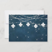Fleur de Lis Navy Blue Lights | Rustieke maaltijdk RSVP Kaartje (Achterkant)