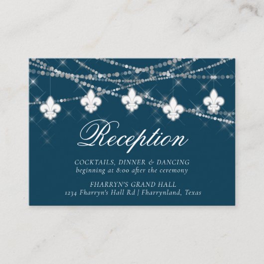 Fleur de Lis Navy Blue Lights | Rustige opvang Informatiekaartje (Voorkant)