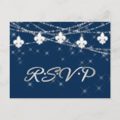 Fleur de Lis Navy Blue Lights | Rustige opvang Uitnodiging Briefkaart (Voorkant)