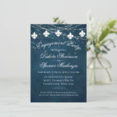 Fleur de Lis Navy Blue Lights | Rustisch Verloving Kaart (Staand voorkant)