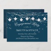 Fleur de Lis Navy Blue Lights | Rustisch Verloving Kaart (Voorkant / Achterkant)