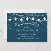 Fleur de Lis Navy Blue Lights | Rustisch Verloving Kaart (Voorkant)