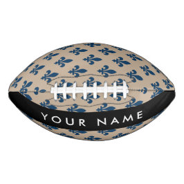 Fleur de Lis, Navy Blue on Beige, Royal, Your Name American Football
