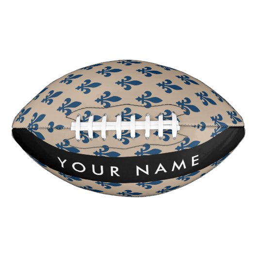 Fleur de Lis, Navy Blue on Beige, Royal, Your Name American Football (Voorkant)