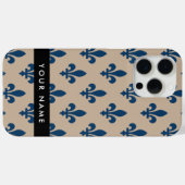 Fleur de Lis, Navy Blue on Beige, Royal, Your Name Case-Mate iPhone Case (Achterkant (horizontaal))