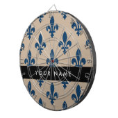Fleur de Lis, Navy Blue on Beige, Royal, Your Name Dartbord (Voorkant Rechts)