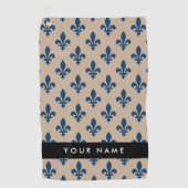 Fleur de Lis, Navy Blue on Beige, Royal, Your Name Golfhanddoek (Voorkant)