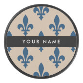 Fleur de Lis, Navy Blue on Beige, Royal, Your Name Hockey Puck (Voorkant)