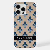 Fleur de Lis, Navy Blue on Beige, Royal, Your Name iPhone Hoesje (Achterkant)