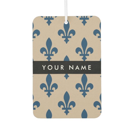 Fleur de Lis, Navy Blue on Beige, Royal, Your Name Luchtverfrisser (Voorkant)