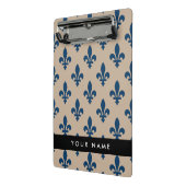 Fleur de Lis, Navy Blue on Beige, Royal, Your Name Mini Klembord (Angled2)