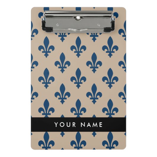 Fleur de Lis, Navy Blue on Beige, Royal, Your Name Mini Klembord (Voorkant)